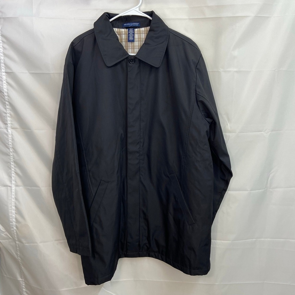 Devon & Jones Blue men's black lined collared button zip pocket jacket large